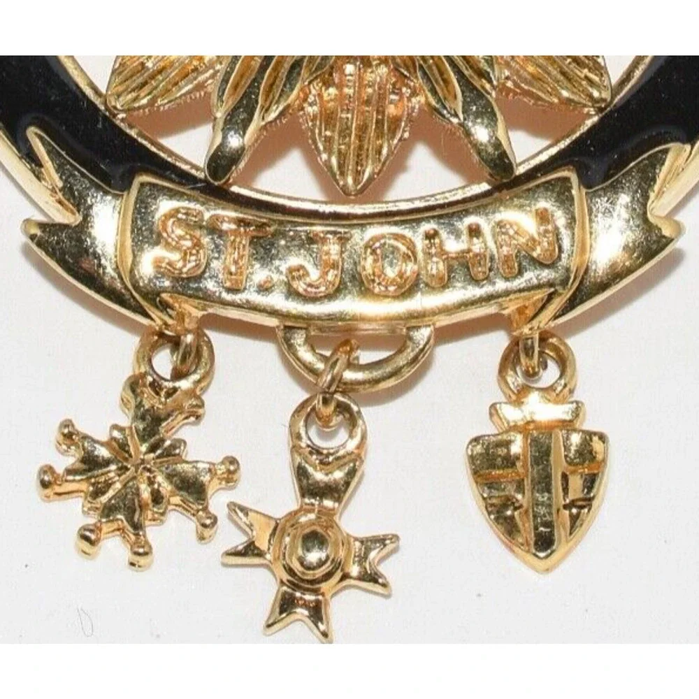 ST. JOHN Crown Shield Medallion Coat of Arms Crest Enamel Statement Pin Brooch